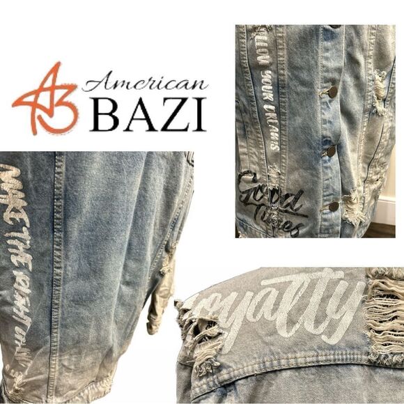 American Bazi Distressed Long Denim Customized Jacket‎ - Size M - Picture 3 of 3